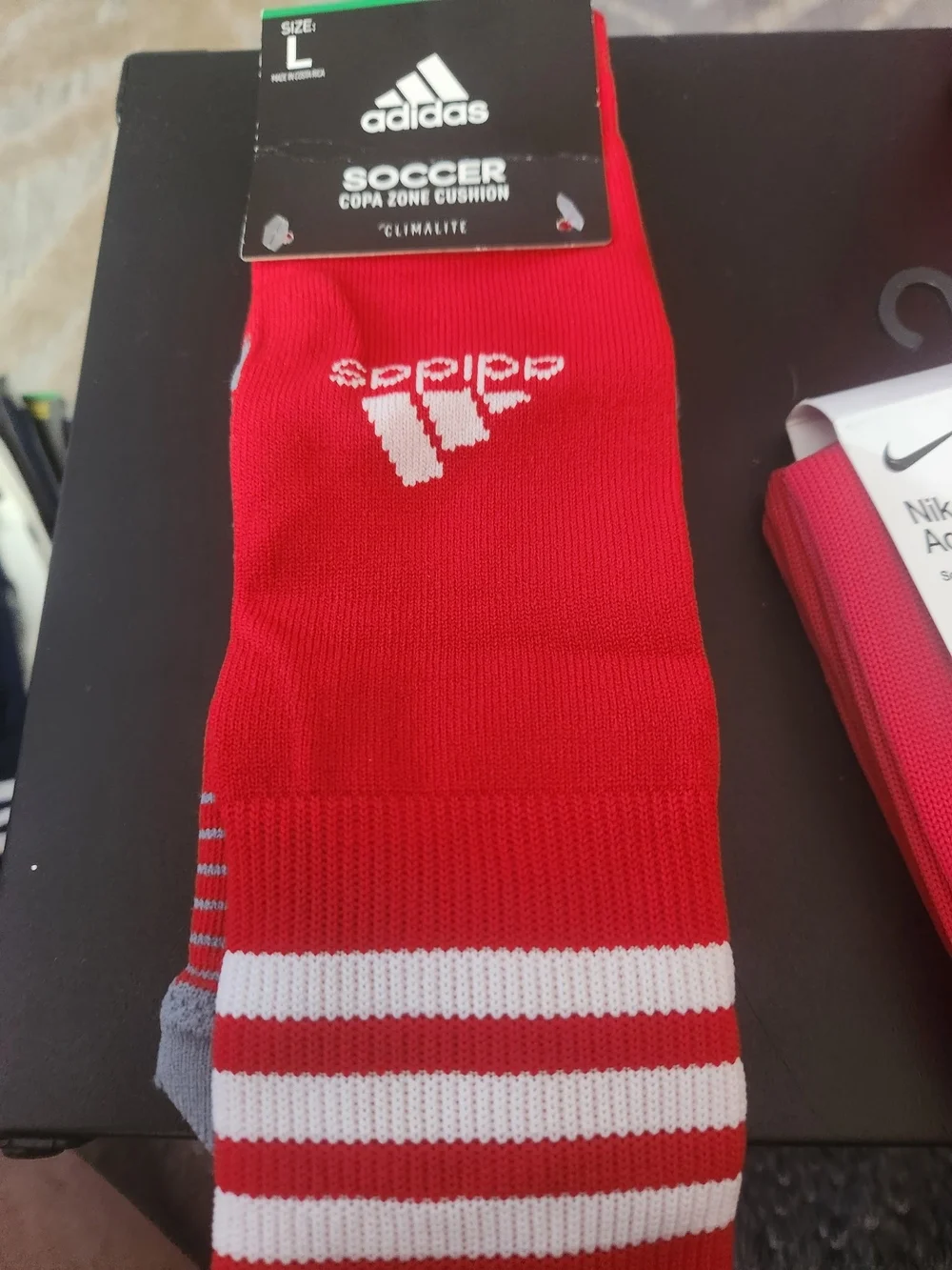 ADIDAS Red  Soccer Copa Zone Cushion Socks Size L NEW! White Logo